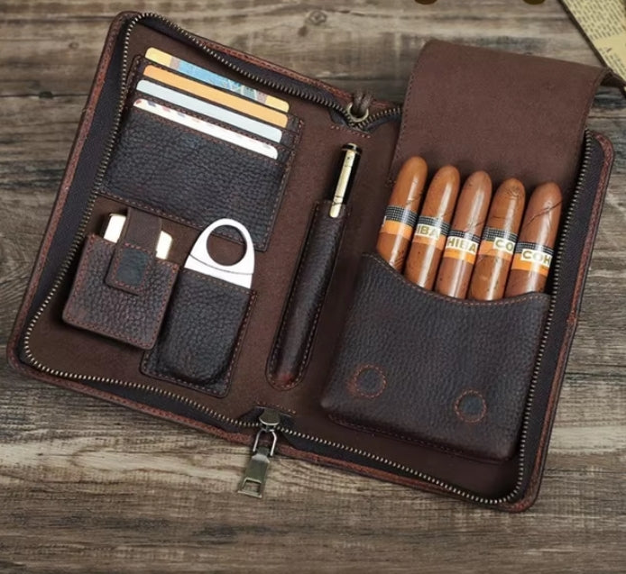 Etui de rangement de cigares en cuir "BAROUDEUR"